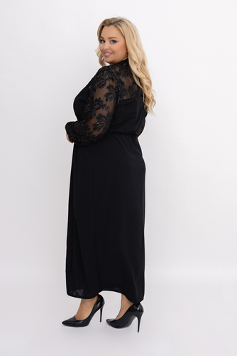 Czarna Sukienka z cekinowymi rękawami