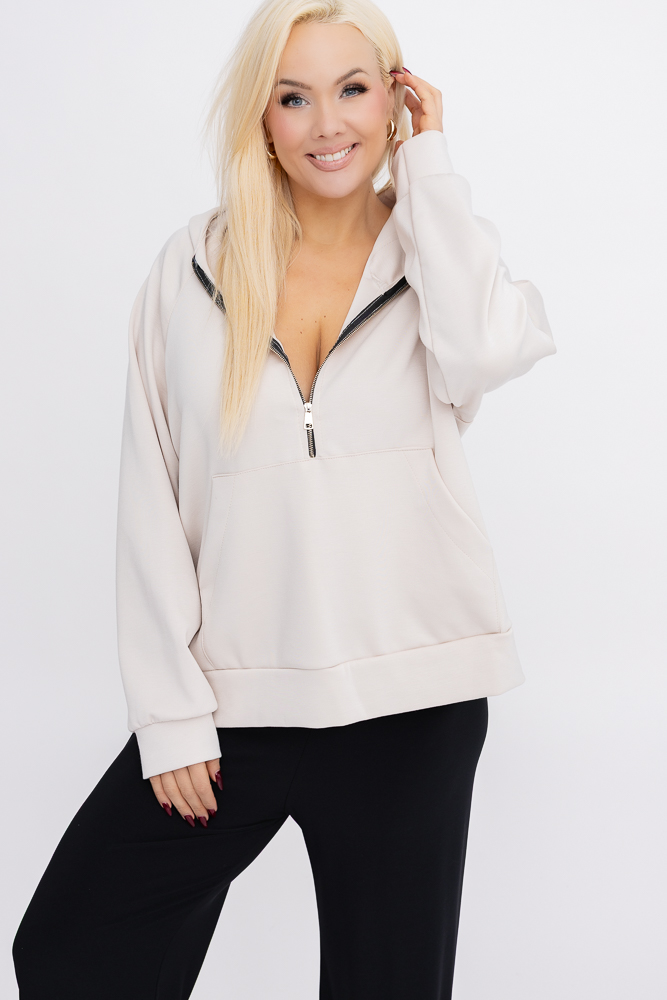 Jasnobeżowa Bluza z kapturem