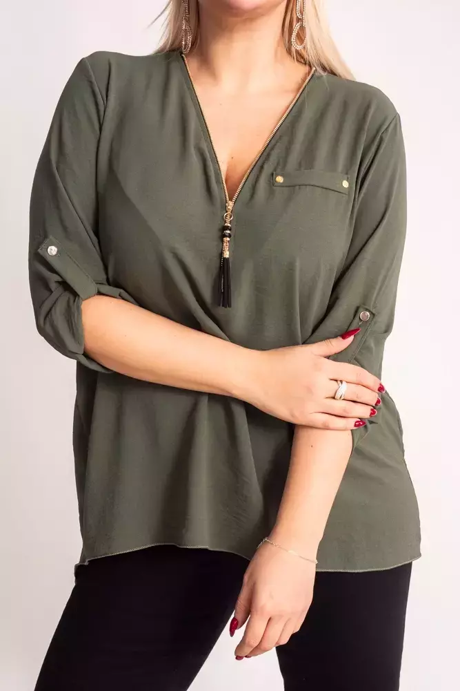 Khaki Bluzka z rozsuwanym dekoltem