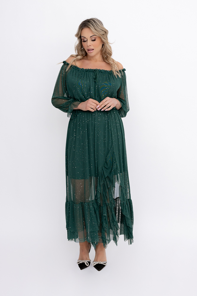 Butelkowozielona błyszcząca Sukienka siateczkowa Wzór 1