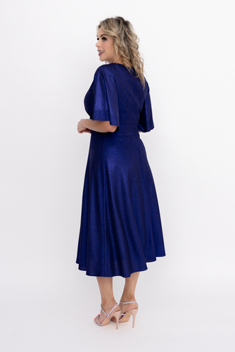 Marineblå glitterkjole med rynkedetaljer