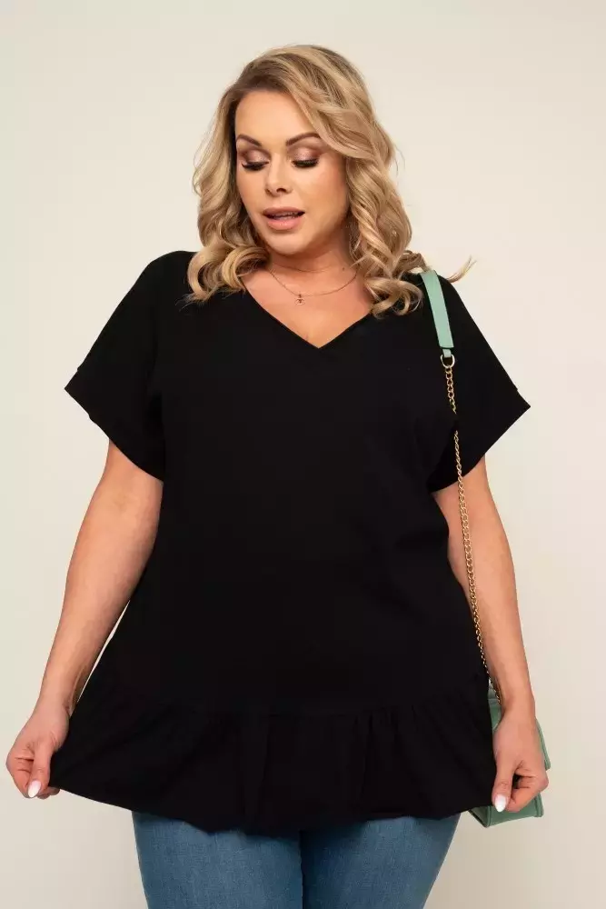 Czarna Bluzka z falbaną BEYBIN