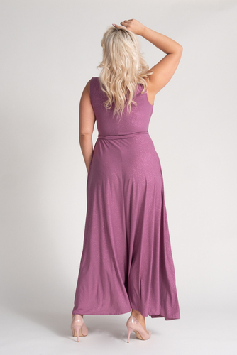 Maxikleid aus Heidekrautbrokat mit Schlitz und Bändern