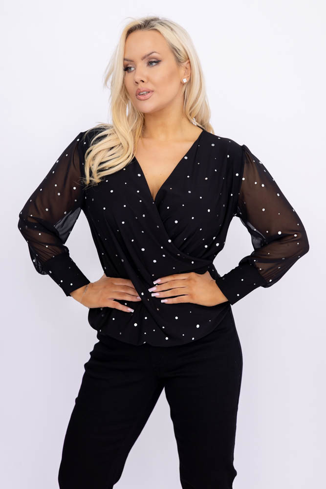 Schwarze Bluse mit durchsichtigen Ärmeln Muster 3