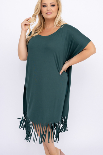Butelkowozielona Sukienka z frędzlami