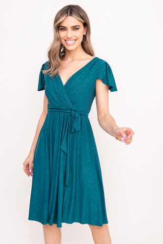 Robe en brocart vert bouteille avec ceinture
