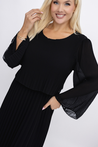 Black Pleated Chiffon Dress