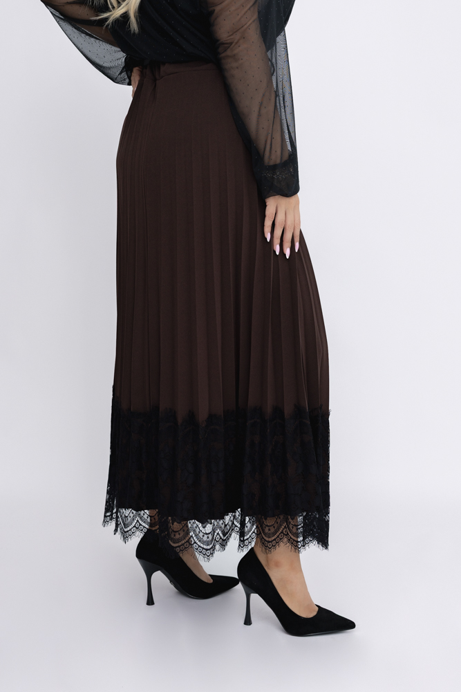 Czekoladowa Spódnica plisowana z paskiem