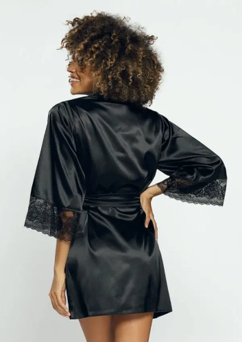 Czarny Szlafrok satynowy