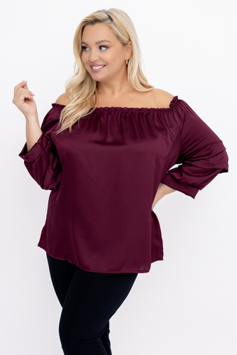 Burgunderfarbene Bluse mit gerüschten Ärmeln