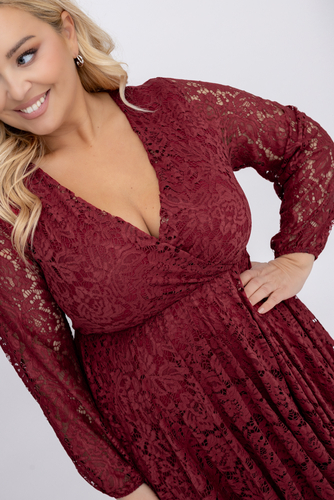 Bordowa Sukienka koronkowa
