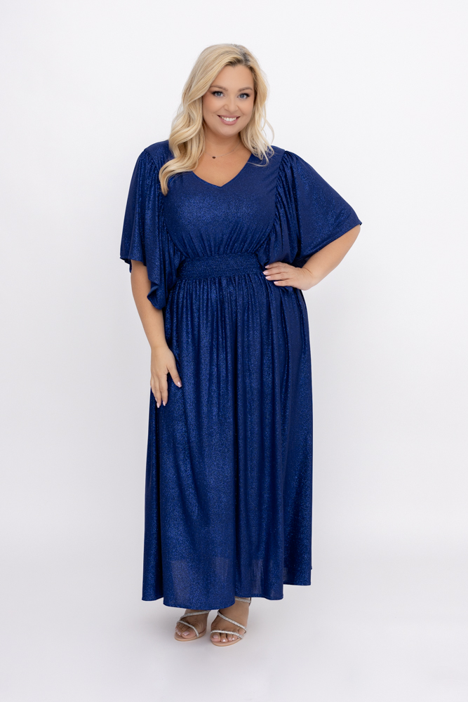 Navy blue brocade dress with crease