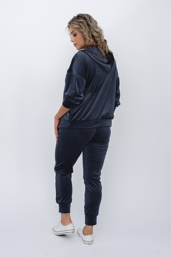 Marineblaues Velours-Trainingsanzug-Set