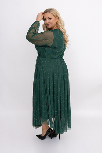 Butelkowozielona Sukienka siateczkowa z dżetami