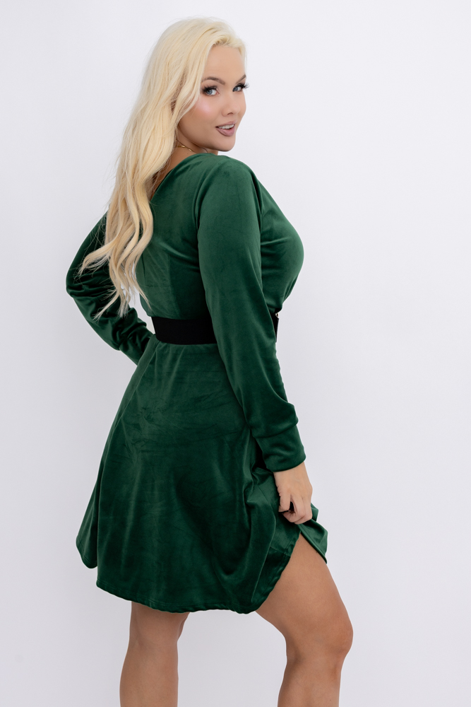 Butelkowozielona Sukienka welurowa
