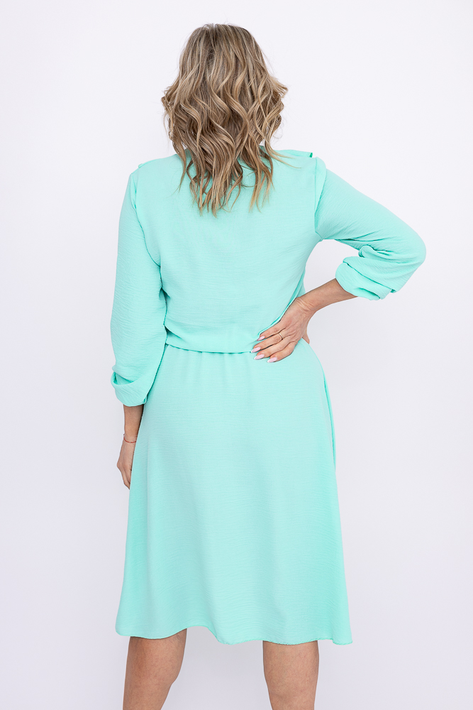 Miętowa Sukienka z żabotem BELIAMI