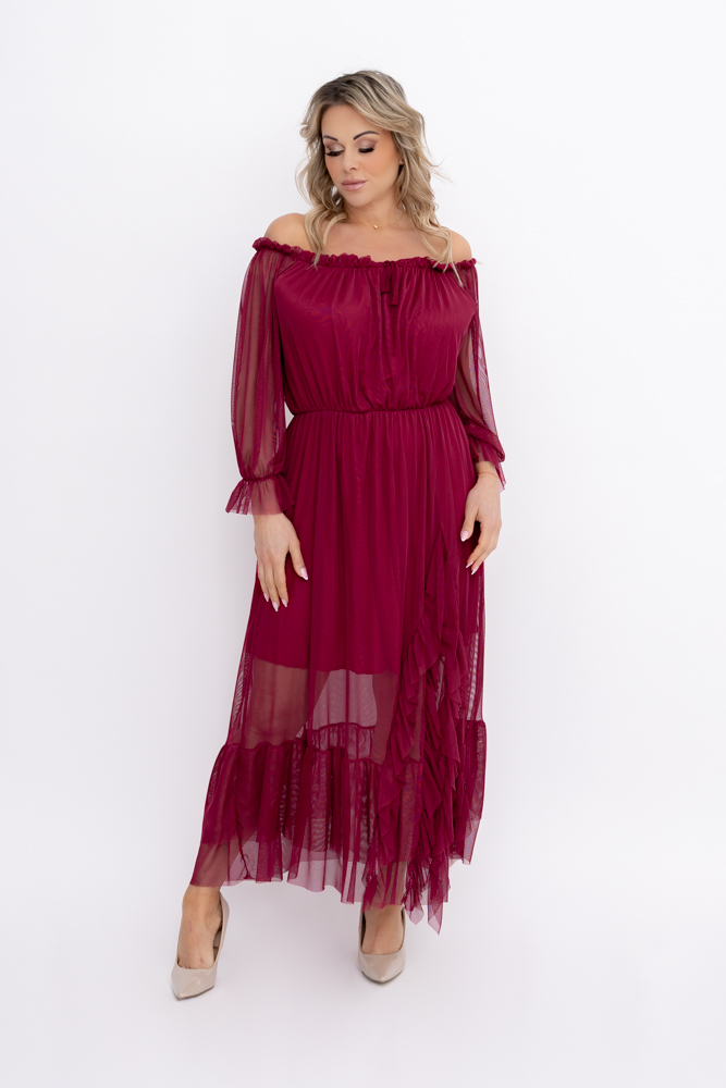 Bordowa Sukienka siateczkowa