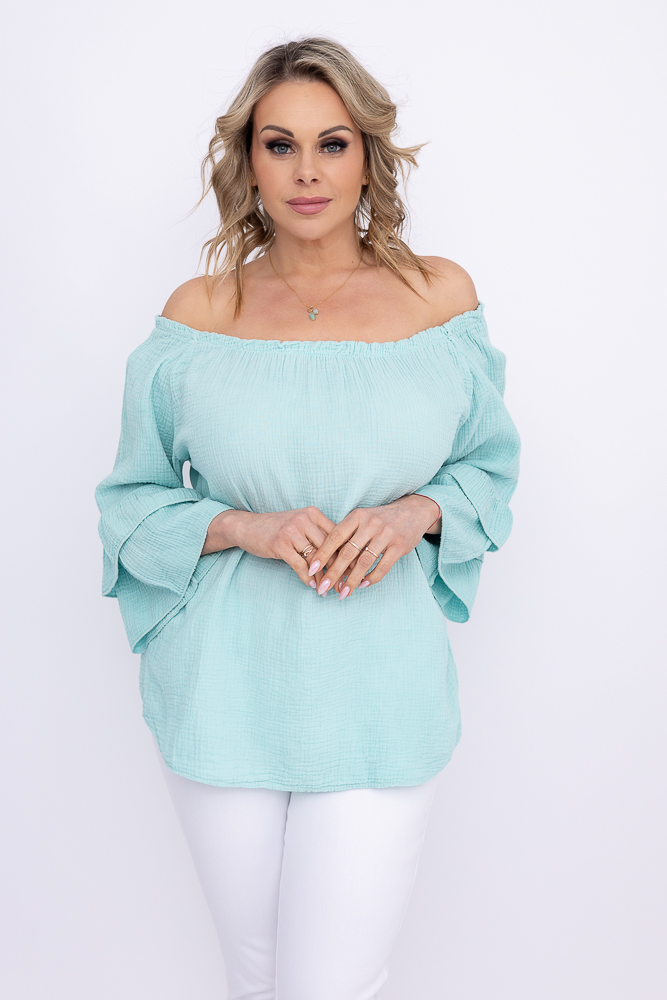 Miętowa Bluzka z falbanami PARFI
