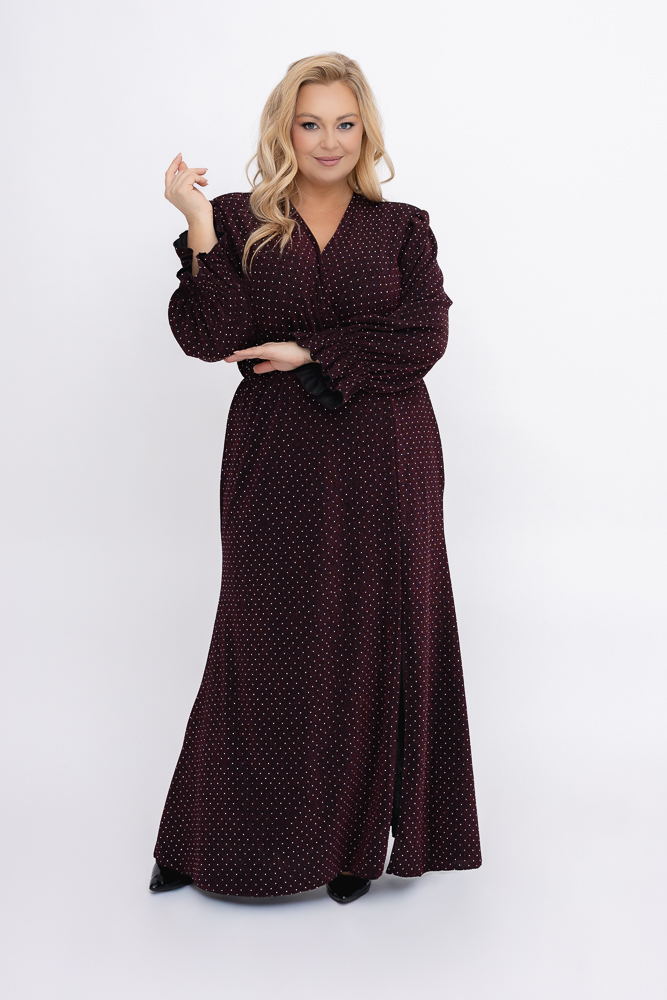 Burgundowa Sukienka z dżetami