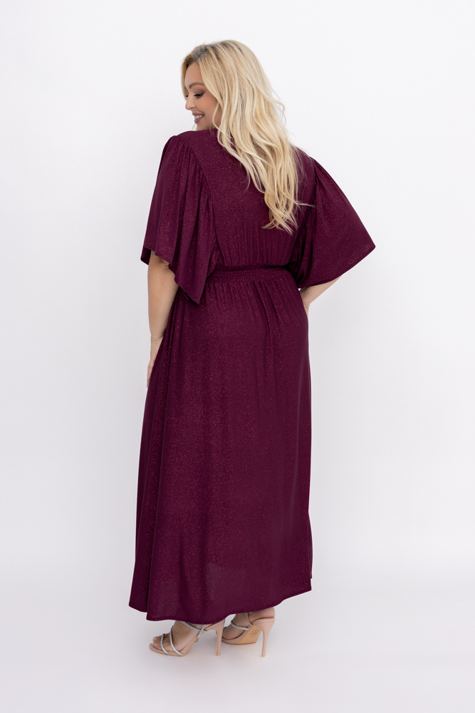 Burgundy Brocade Dress with Crinkle