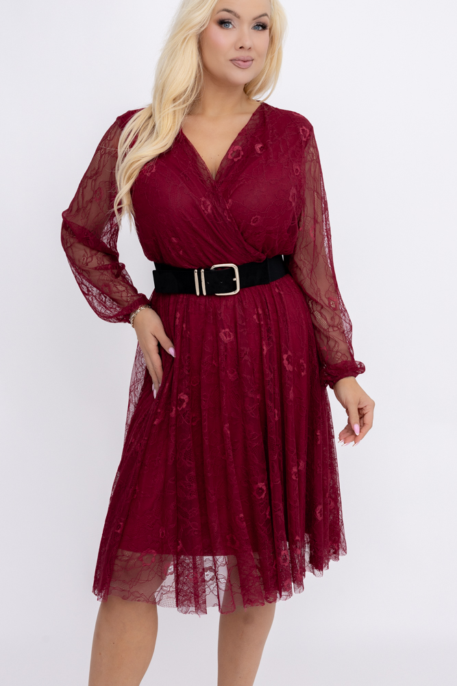 Bordowa Sukienka koronkowa