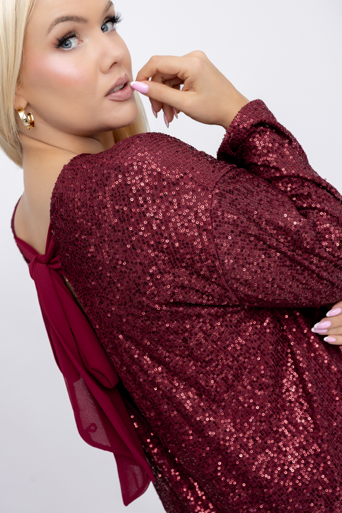Bordowa Sukienka z cekinami