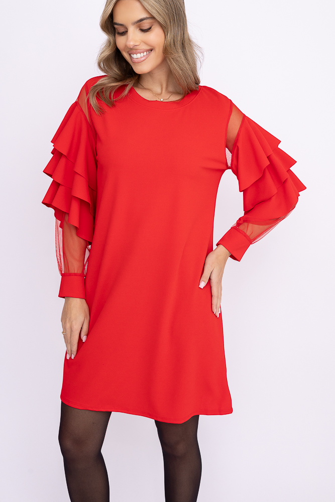 Czerwona Sukienka z falbanami