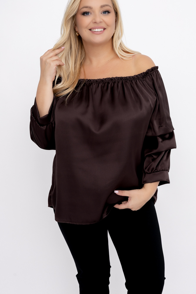 Chocolate Blouse with Crinkle Sleeves