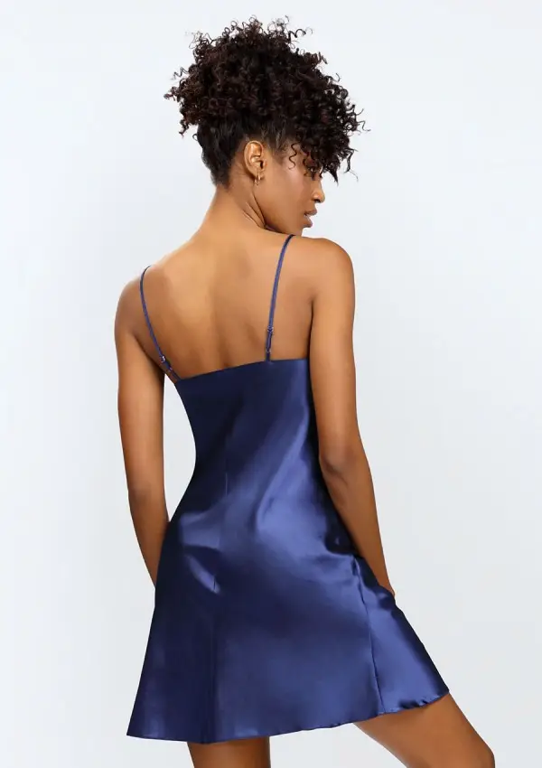 Marineblå satengslip