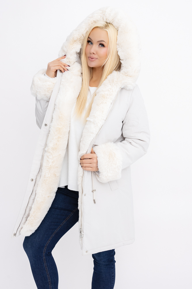  Śmietanowa Kurtka puchowa z kapturem