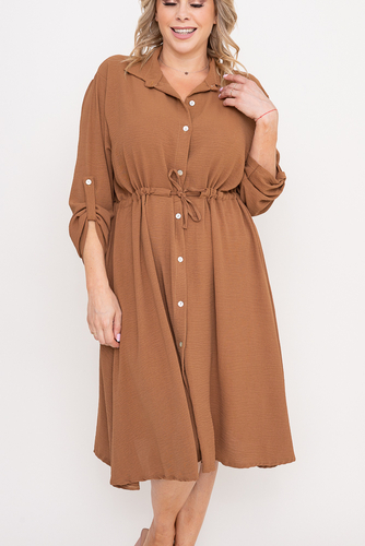 Camelowa Sukienka szmizjerka