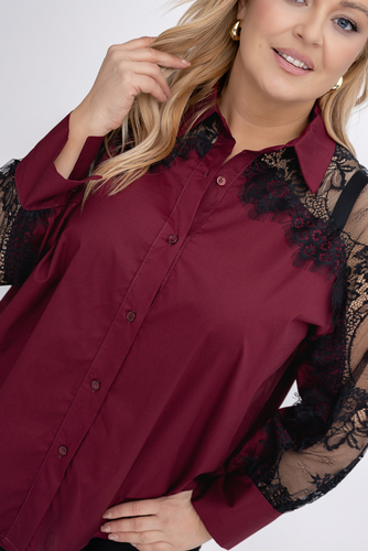 Burgundowa Koszula z koronką