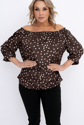 Blusa chocolate con mangas de volantes Estampado 1
