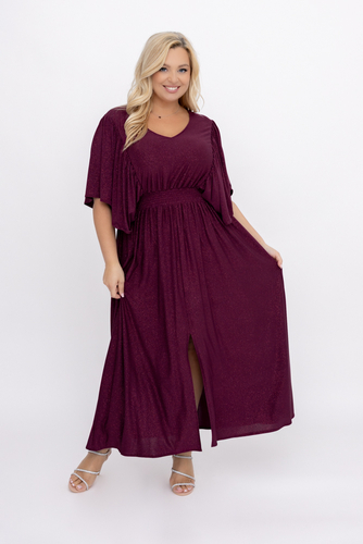 Burgundy Brocade Dress with Crinkle