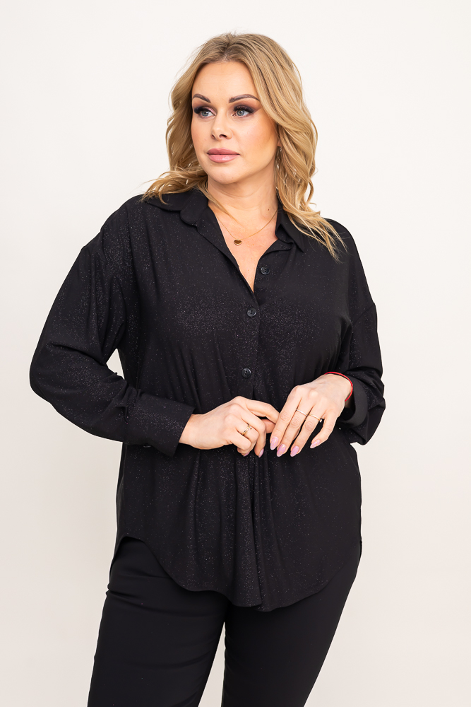 Czarna Koszula brokatowa oversize