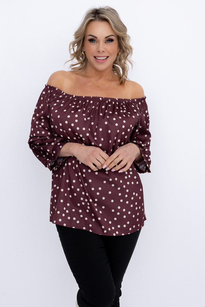 Blusa granate con mangas de volantes Estampado 1