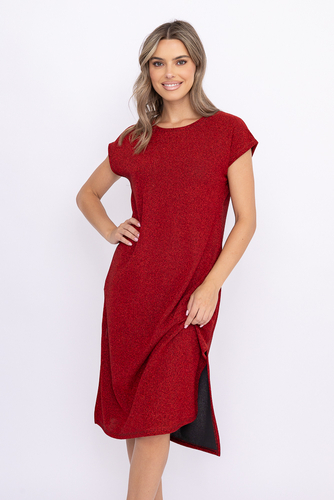  Czerwona Sukienka Błyszcząca GEVINI