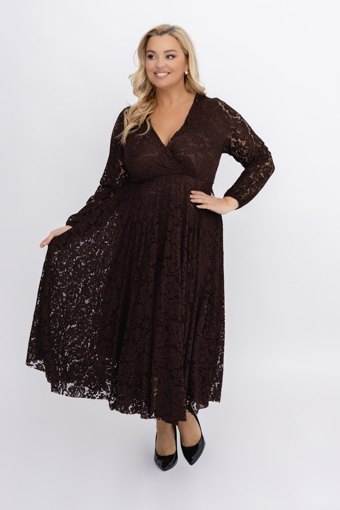 Czekoladowa Sukienka koronkowa