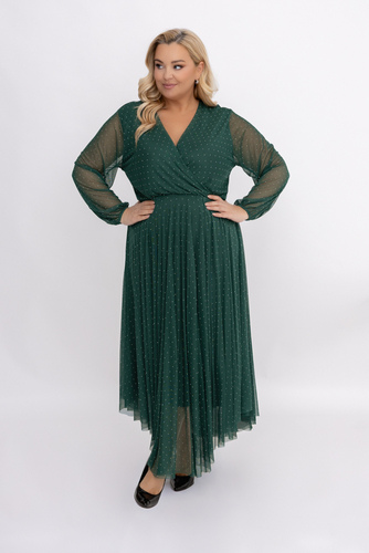 Butelkowozielona Sukienka siateczkowa z dżetami