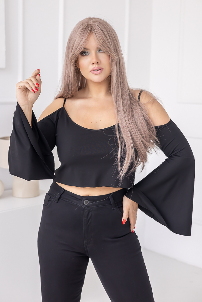  Czarny Crop Top z długim rękawem BREVI