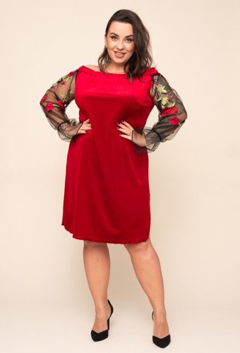 Czerwona welurowa Sukienka MADAME Plus Size 