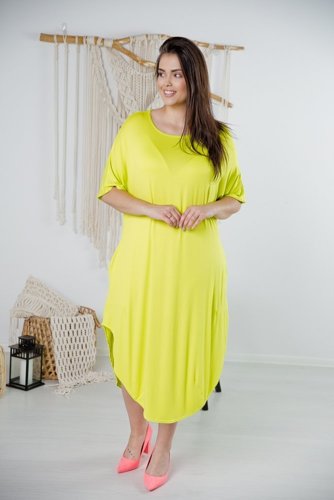 Limonkowa Sukienka SPINER Plus Size