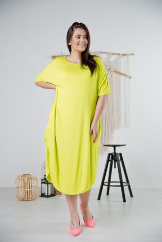 Limonkowa Sukienka SPINER Plus Size